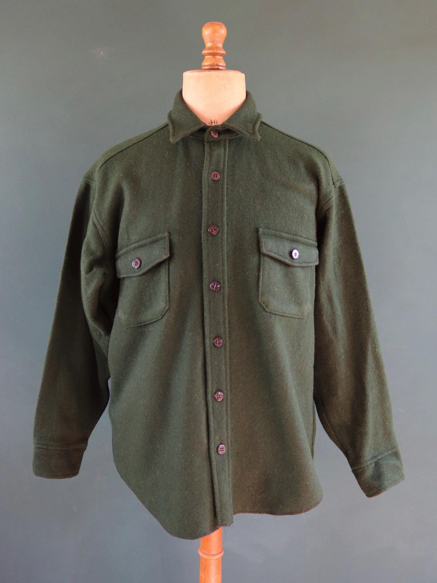 Vintage green workwear shirt wool CPO shacket Melton 52" chest hunting work chore camping hiking