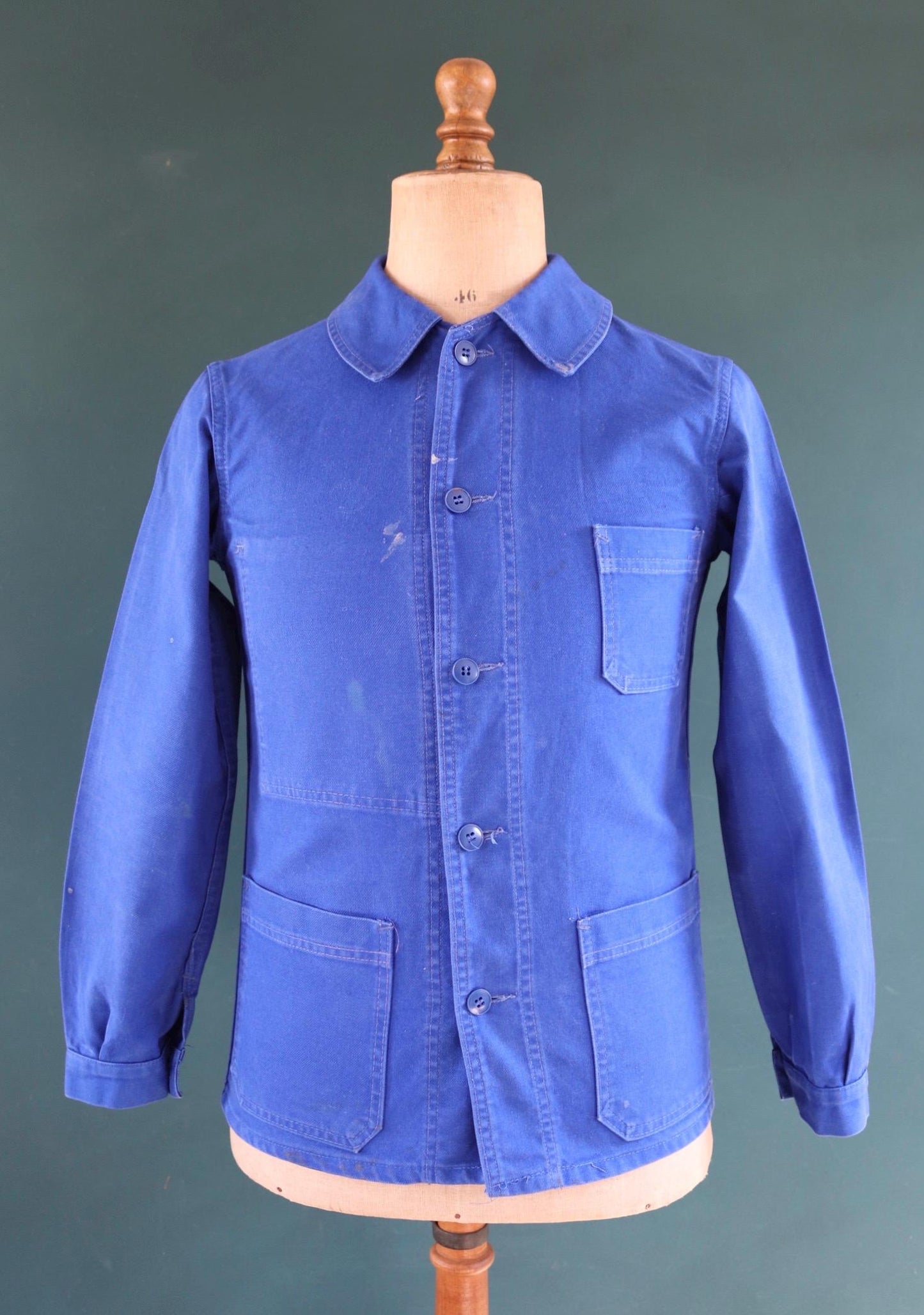 Vintage French workwear jacket blue work 1960s chore 37” chest bleu de travail cotton twill