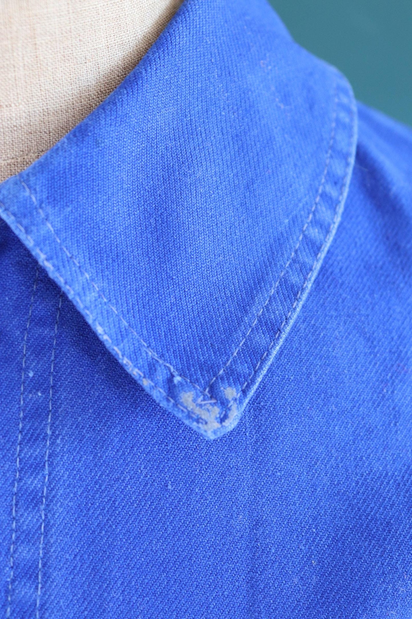 Vintage French workwear jacket blue work 1960s chore 37” chest bleu de travail cotton twill