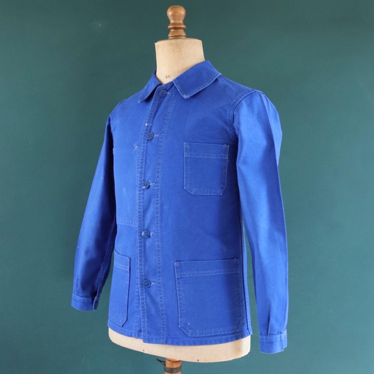Vintage French workwear jacket blue work 1960s chore 37” chest bleu de travail cotton twill