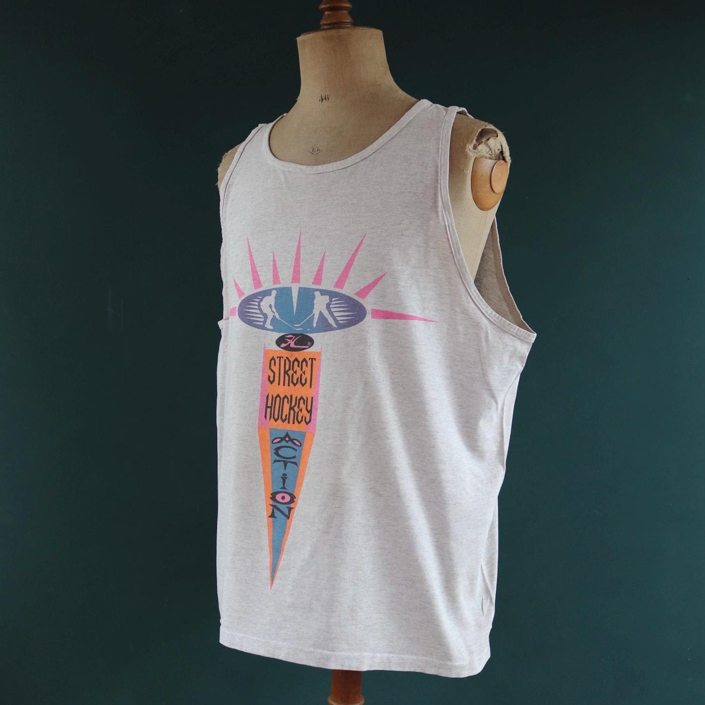 Vintage 1990s Hobie vest top - neon vest - street hockey graphic - surf singlet - 51” chest
