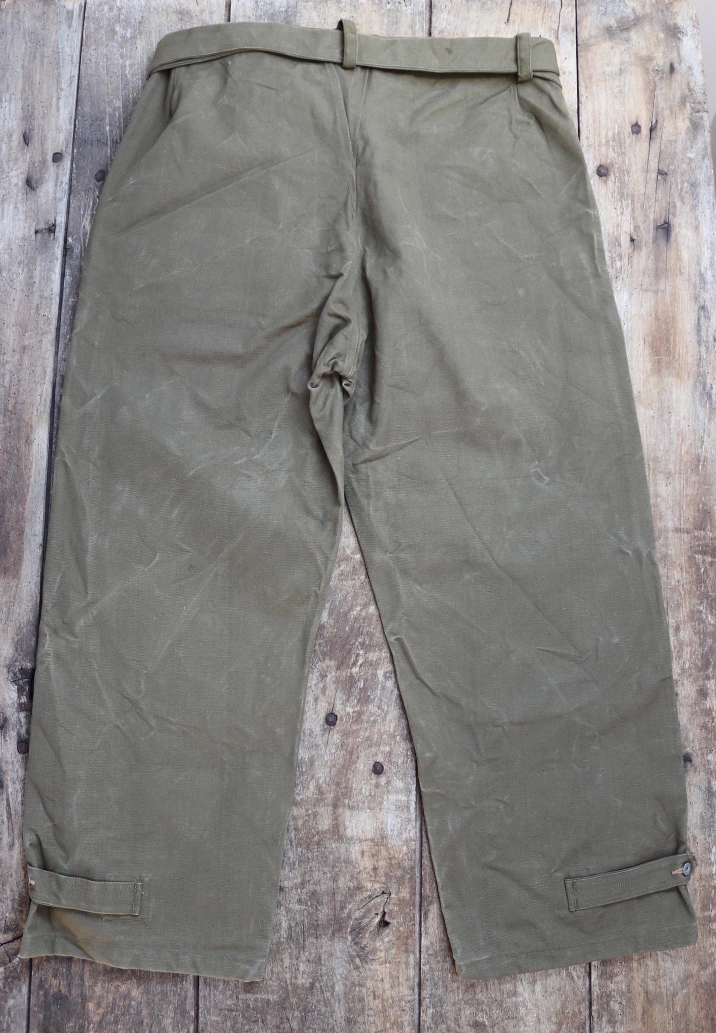 Vintage French military motorcycle trousers overalls pants khaki green cotton canvas dispatch rider 1950s army 40” x 29”