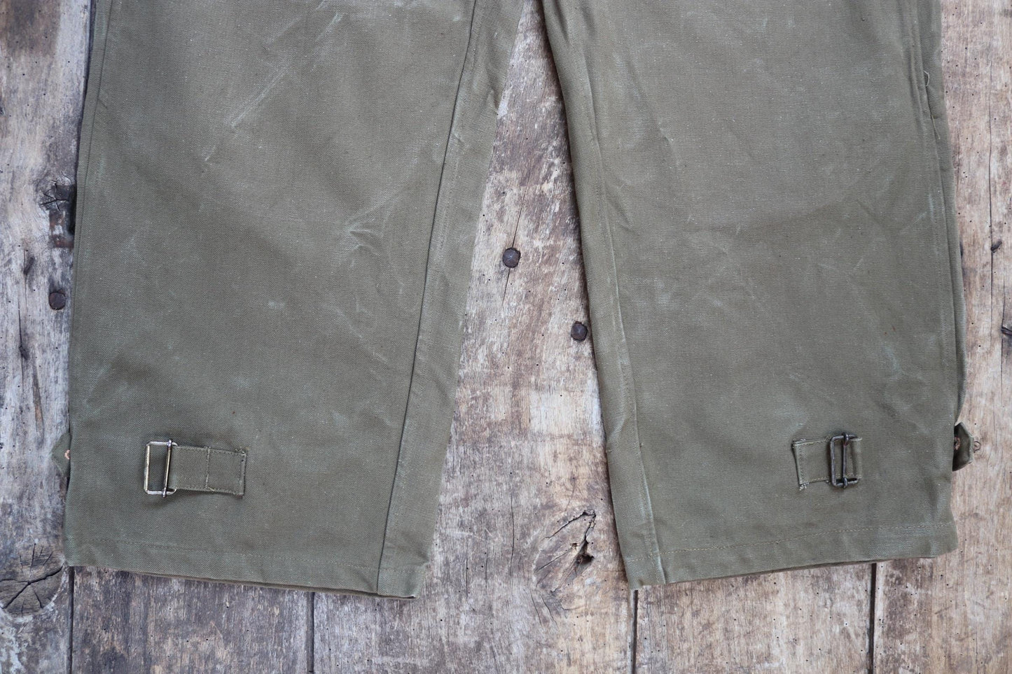 Vintage French military motorcycle trousers overalls pants khaki green cotton canvas dispatch rider 1950s army 40” x 29”