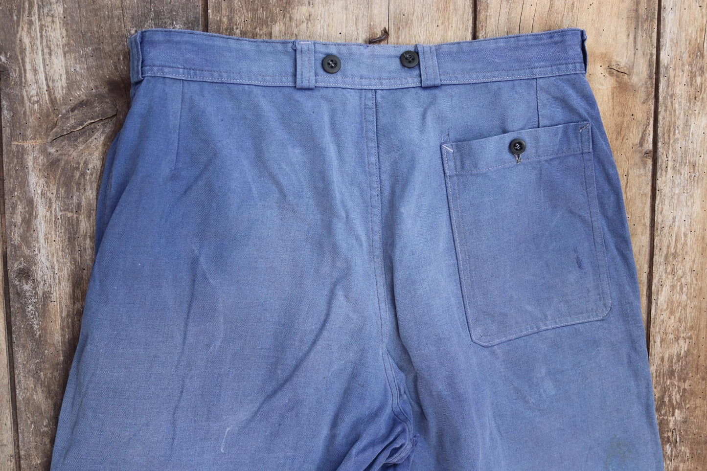 Vintage French workwear trousers pants indigo cotton twill 1960s work chore 32” x 26”