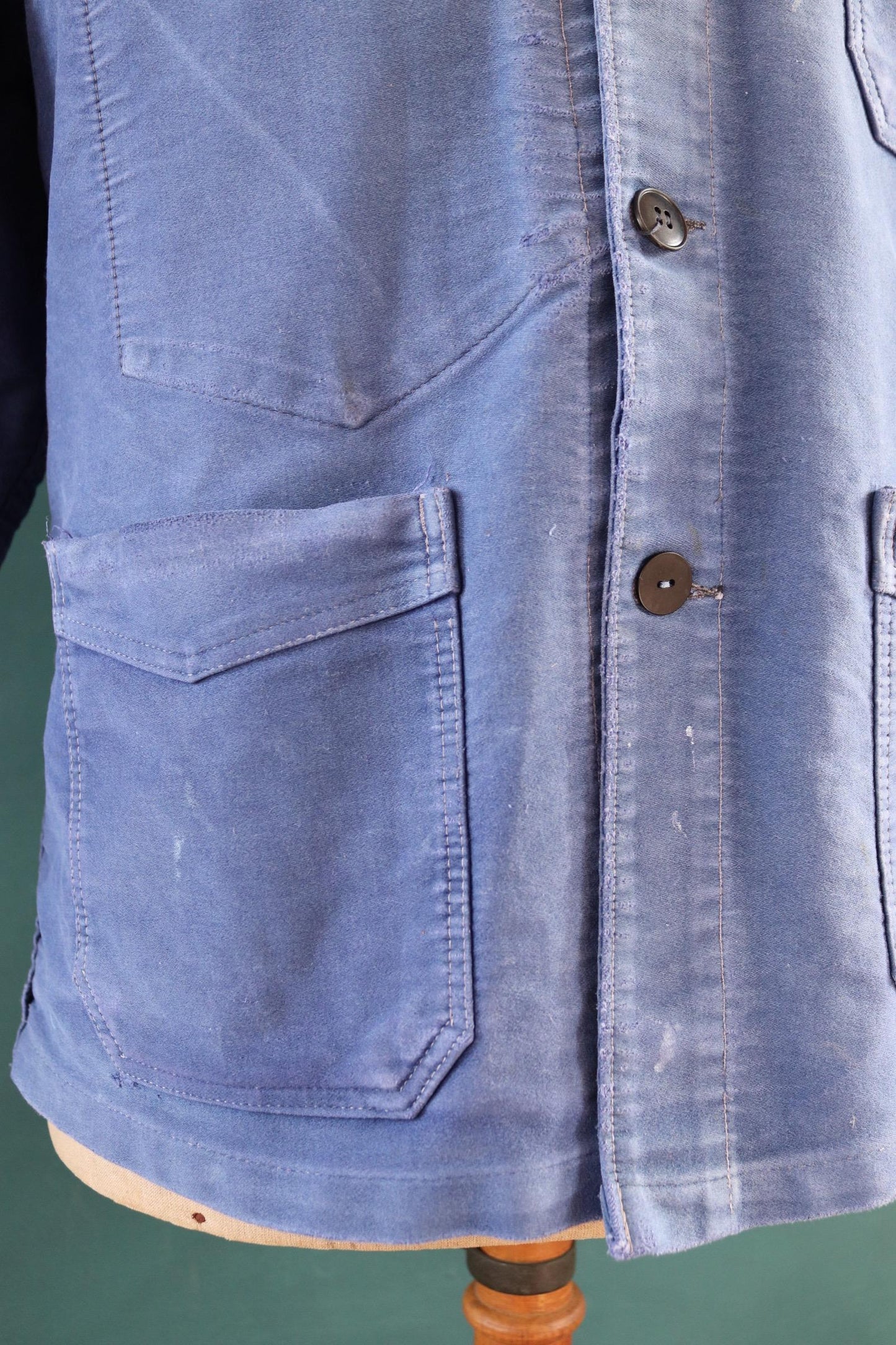 Vintage French moleskin jacket work workwear chore faded 44” chest bleu de travail