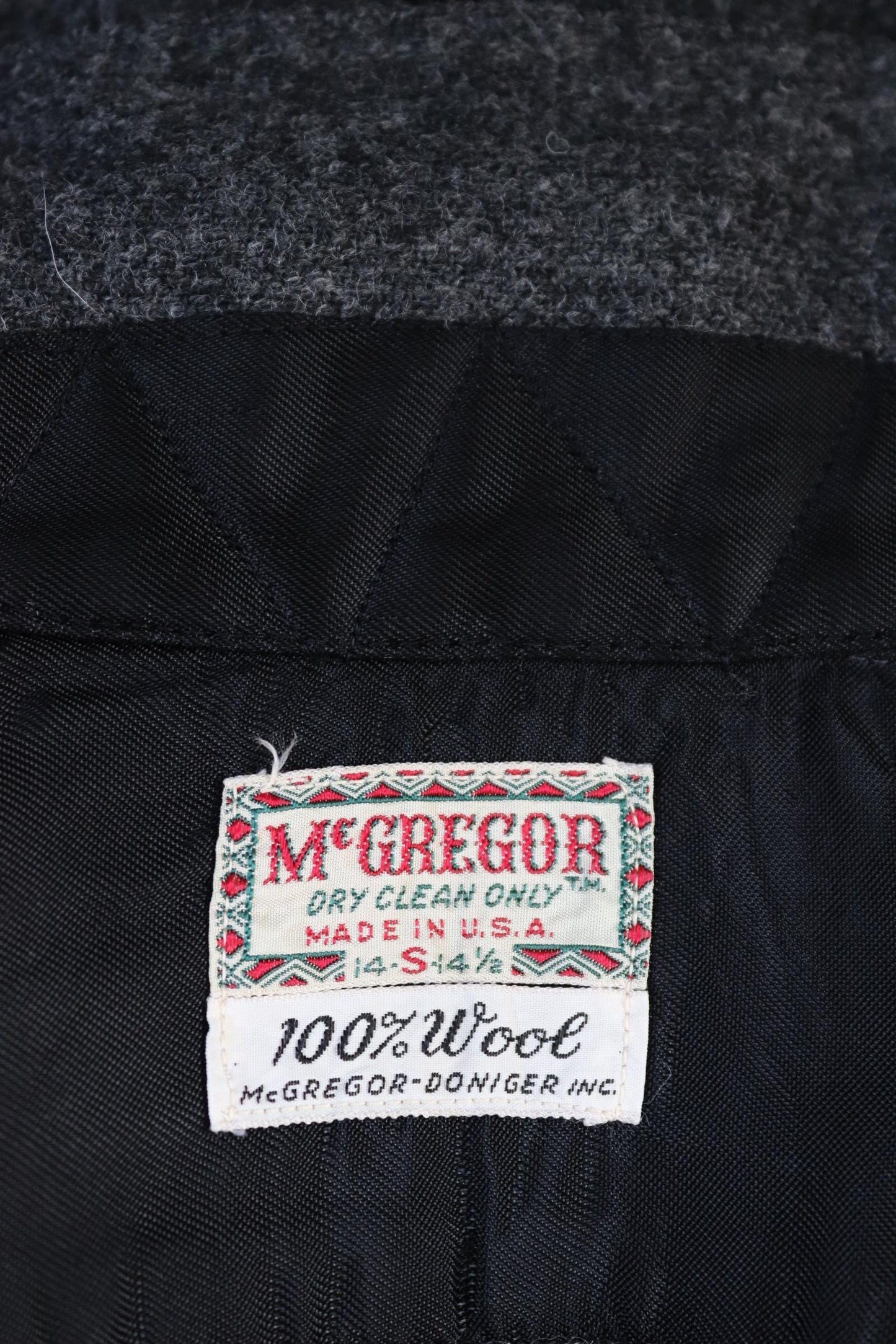 Vintage 1960s wool shirt McGregor loop collar plain grey hiking camping 42” chest