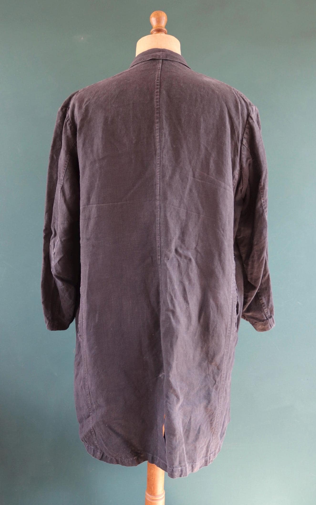 Vintage antique French indigo linen maquignon coat workwear duster work chore coat machinist 51” chest