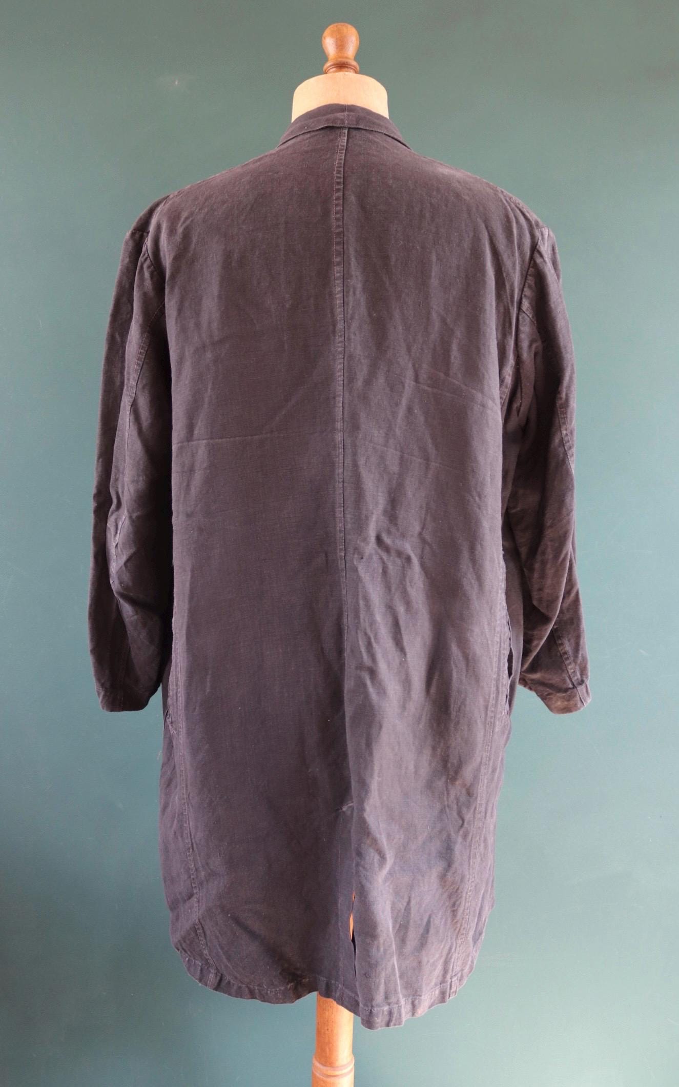 Antique French duster coat - vintage chore jacket - indigo linen workwear - maquignon - 51” chest