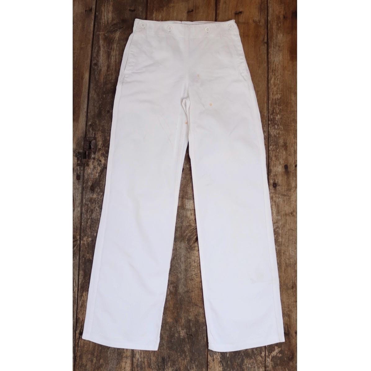 Vintage French white cotton naval trousers - 1950s 60s wide leg pants - Marine Nationale - 28” x 32” - riviera beach