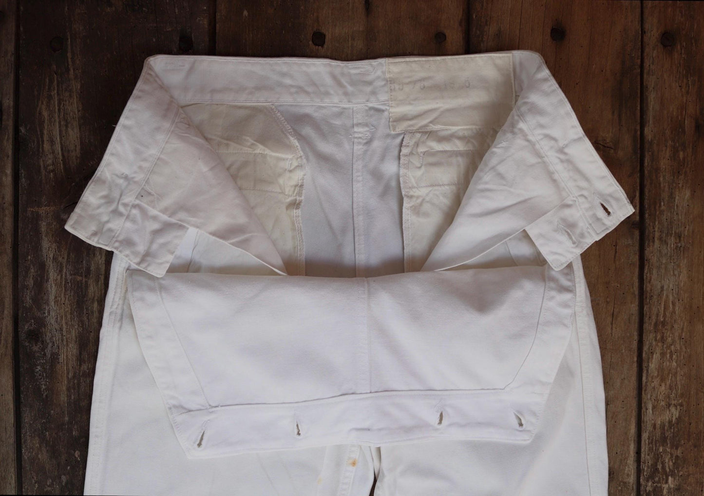Vintage French white cotton naval trousers - 1950s 60s wide leg pants - Marine Nationale - 28” x 32” - riviera beach
