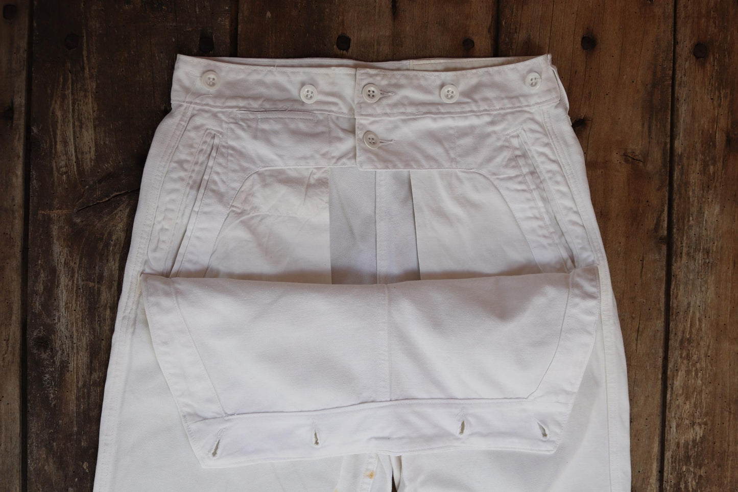 Vintage French white cotton naval trousers - 1950s 60s wide leg pants - Marine Nationale - 28” x 32” - riviera beach