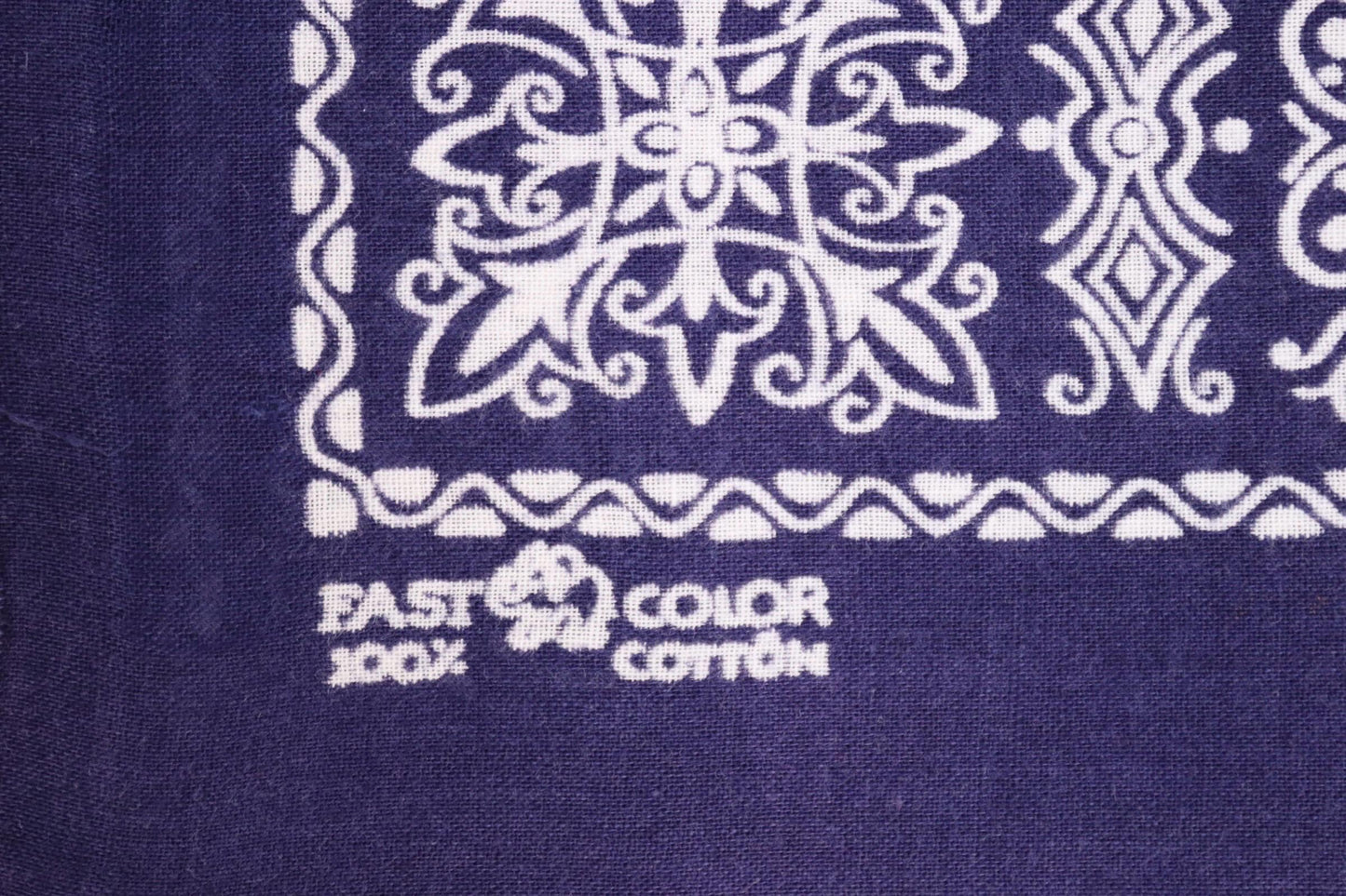Vintage 1960s indigo workwear bandana - blue cotton neckerchief - Davis and Catterall Elephant - squash blossom print