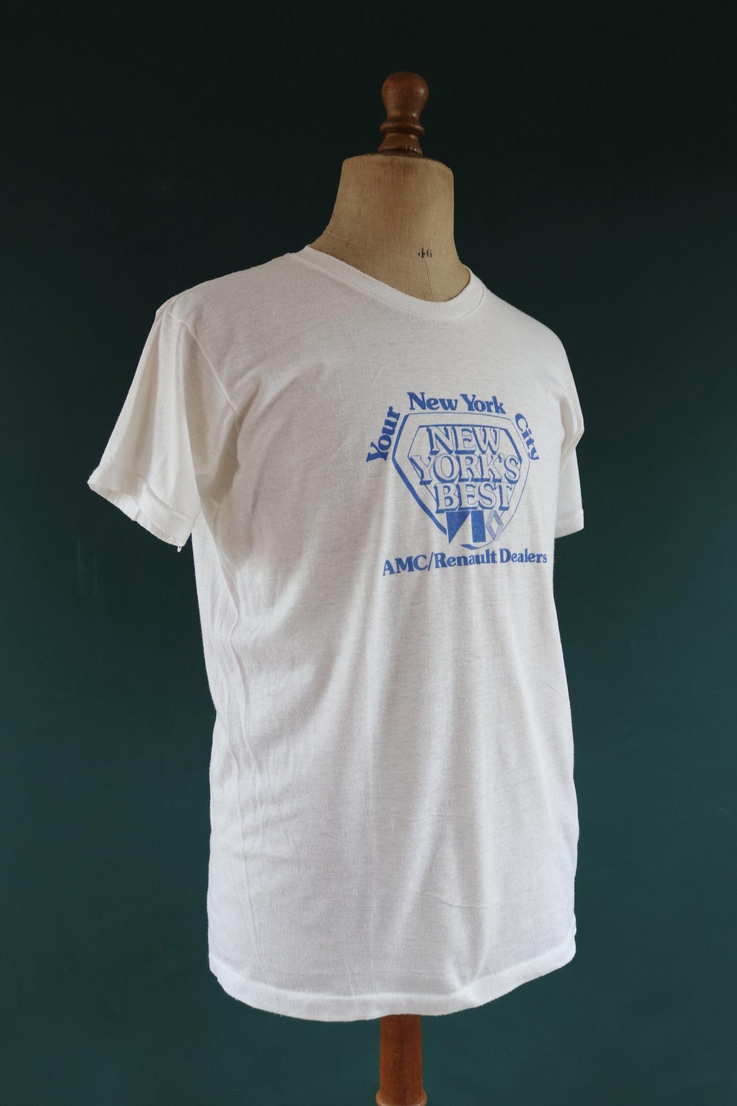 Vintage 1980s NYC white t shirt - single stitch - car dealership tee - Renault car print - 42” chest