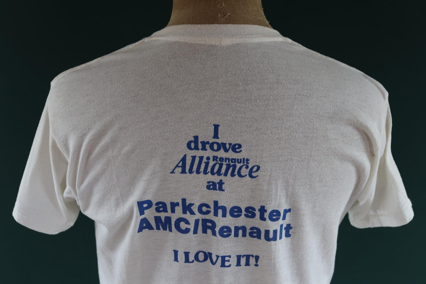 Vintage 1980s NYC white t shirt - single stitch - car dealership tee - Renault car print - 42” chest