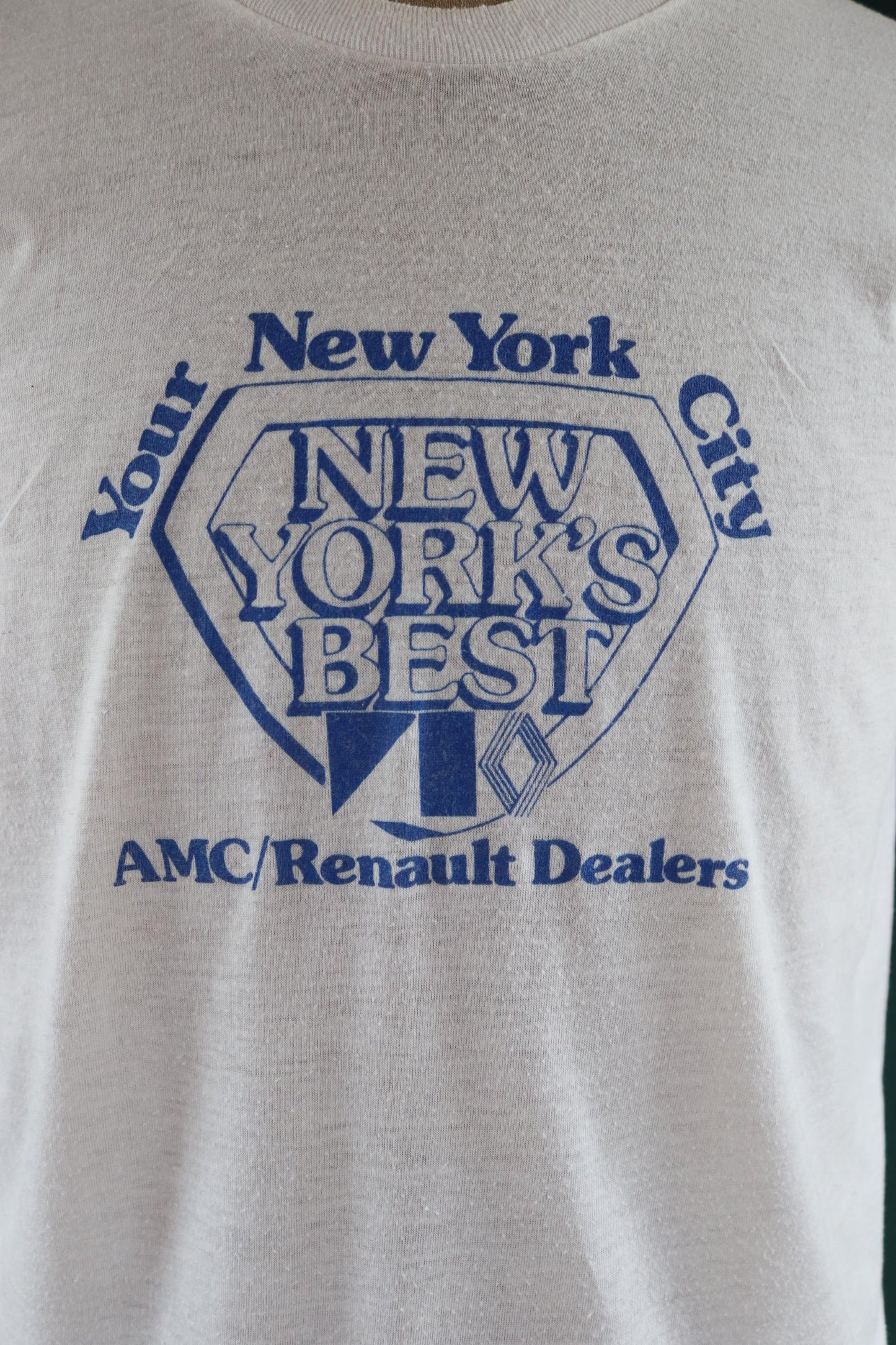 Vintage 1980s NYC white t shirt - single stitch - car dealership tee - Renault car print - 42” chest