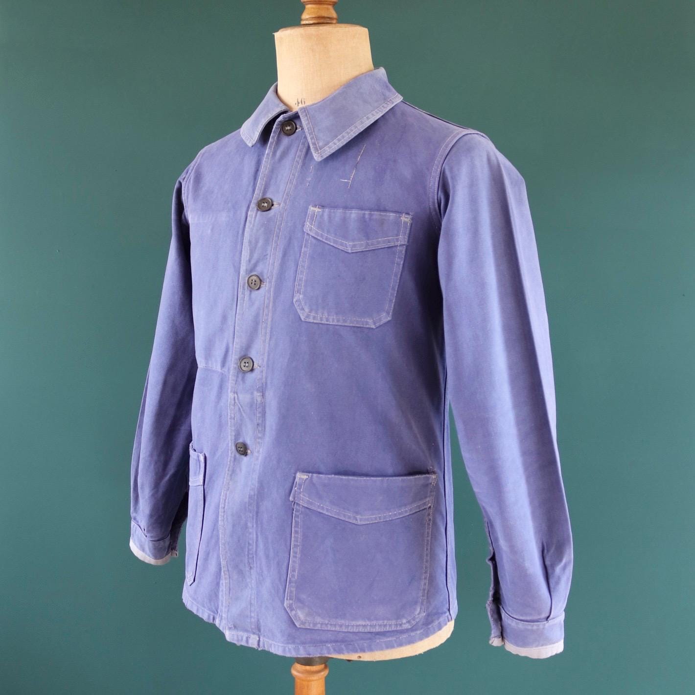 Vintage French blue workwear jacket - 1960s chore coat - cotton twill - 40” chest - bleu de travail