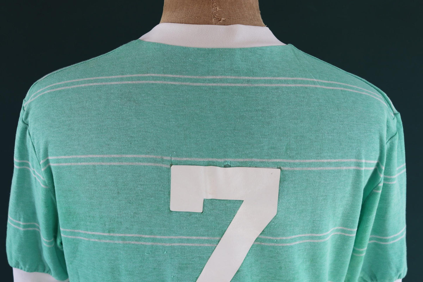 Vintage 1980s Le Coq Sportif soccer t shirt - green striped tee - 44” chest