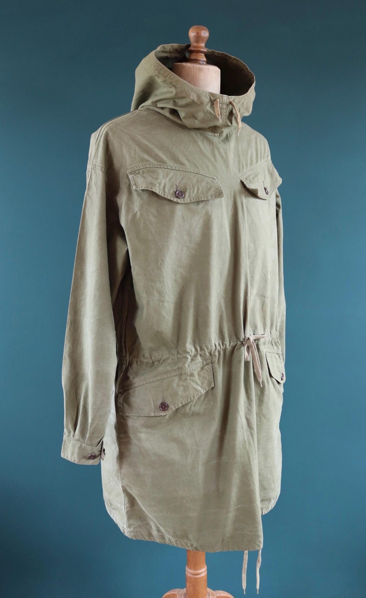 Vintage 1940s 50s French army smock - military anorak -M47 - 54” chest - for hiking