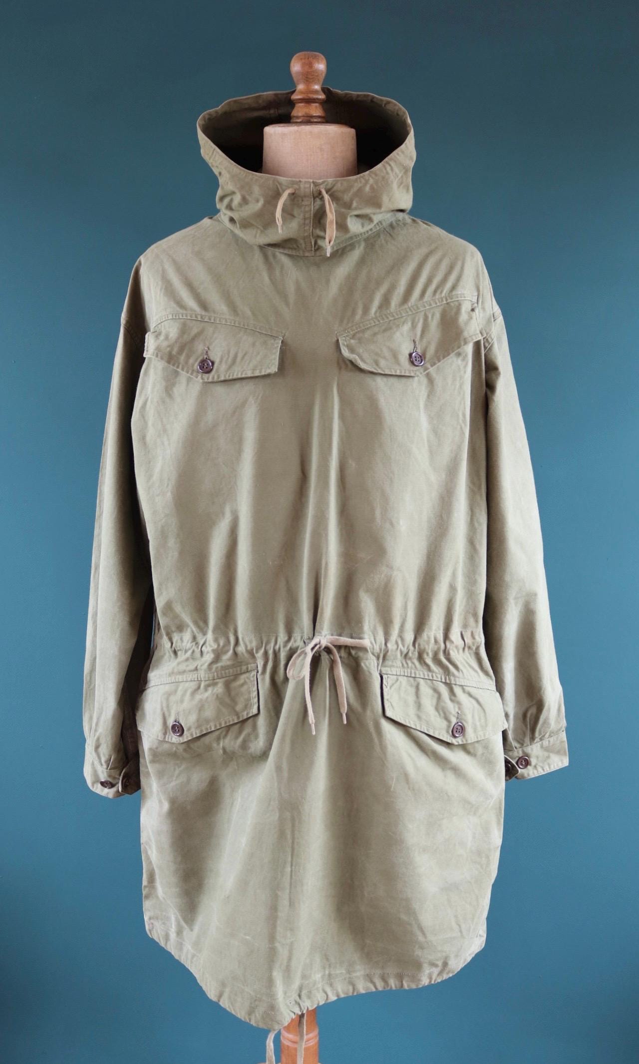 Vintage 1940s 50s French army smock - military anorak -M47 - 54” chest - for hiking