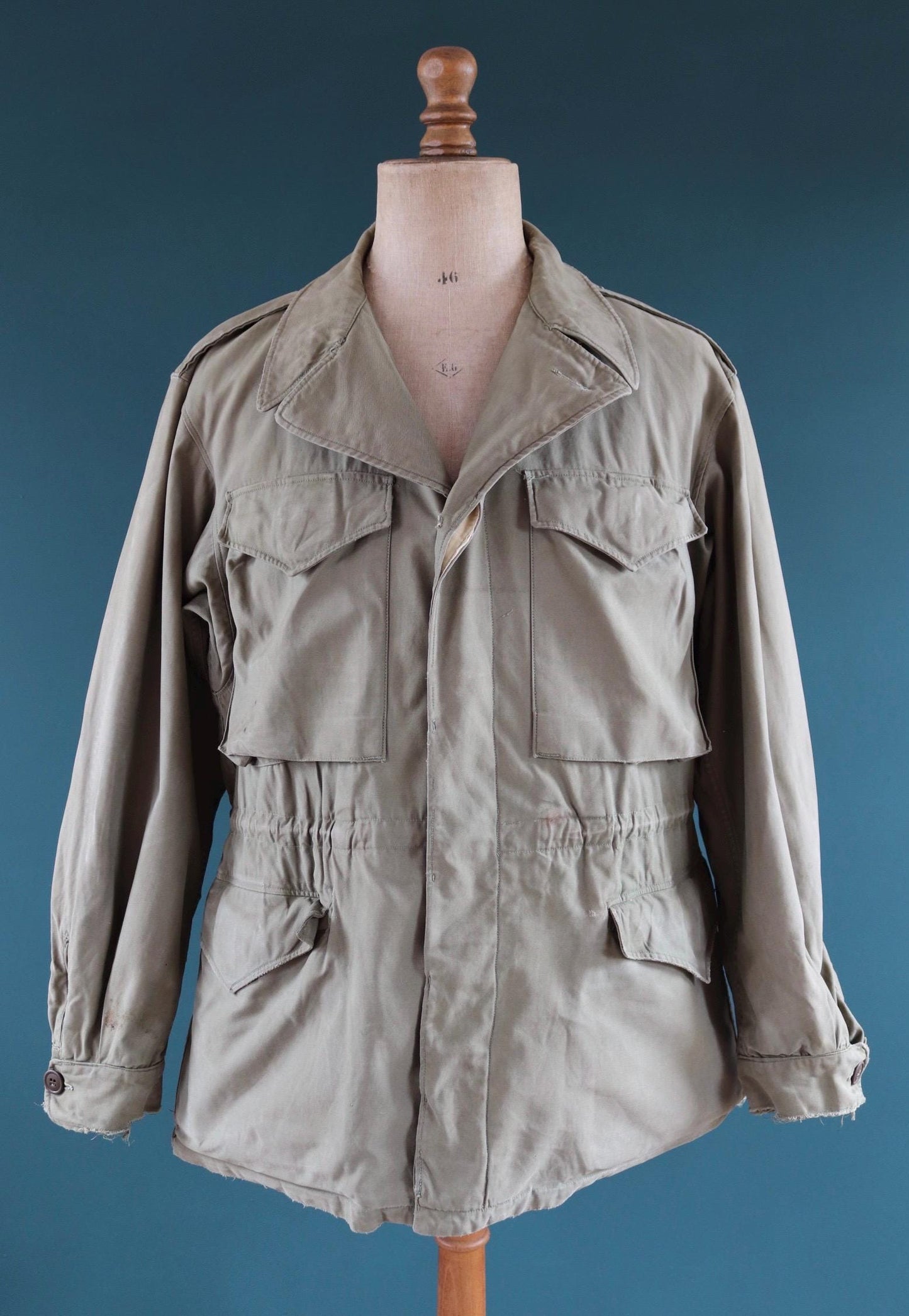 Vintage 1940s US army field jacket - WW2 M43 - green sateen cotton - 46” chest