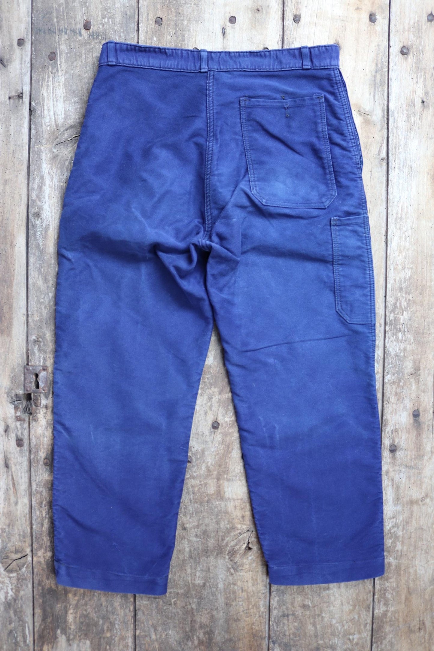 Vintage 1960s 70s French moleskin trousers - blue cotton workwear - chore pants - Le Mont St Michel - 31” x 23”