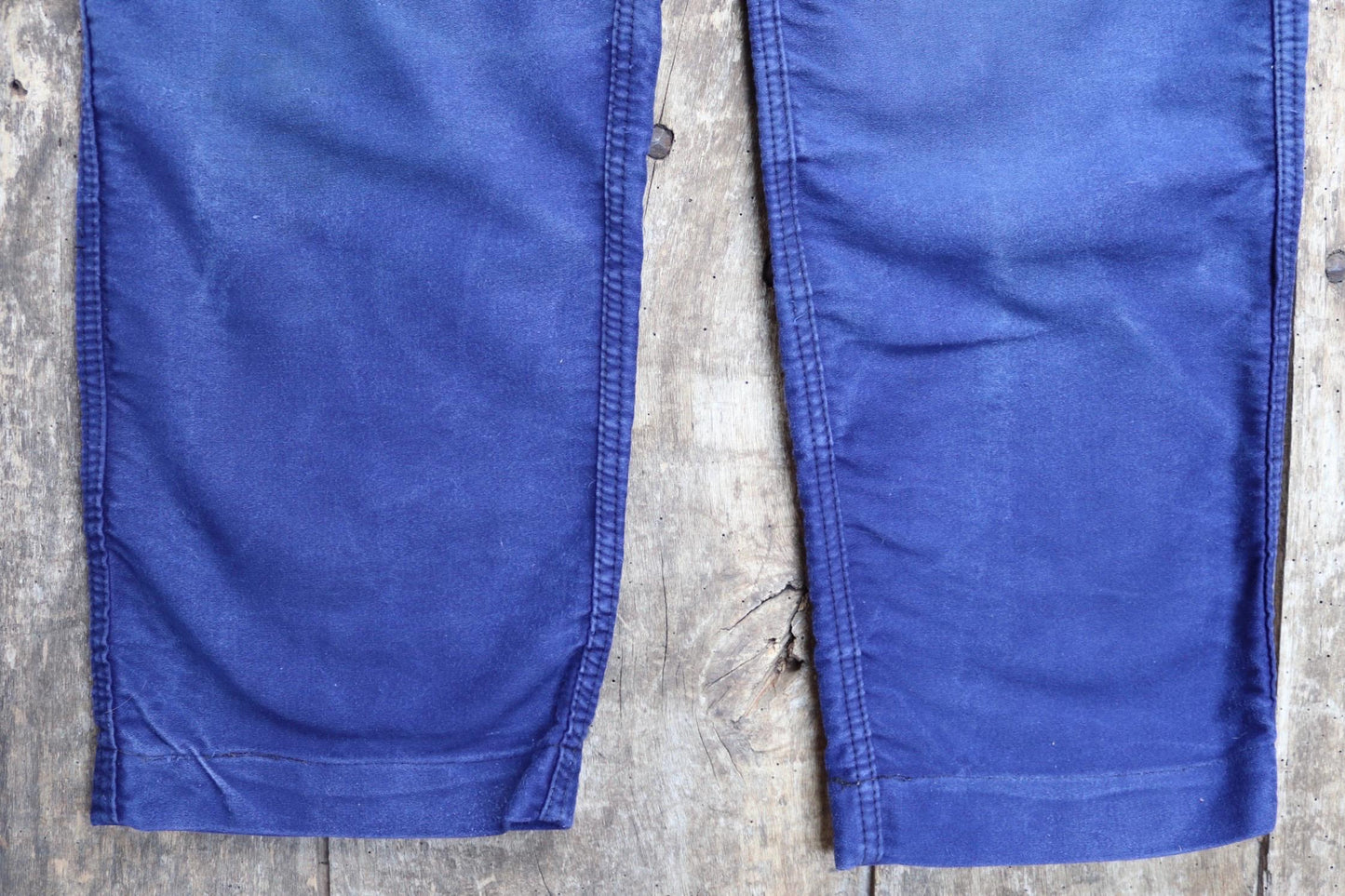 Vintage 1960s 70s French moleskin trousers - blue cotton workwear - chore pants - Le Mont St Michel - 31” x 23”