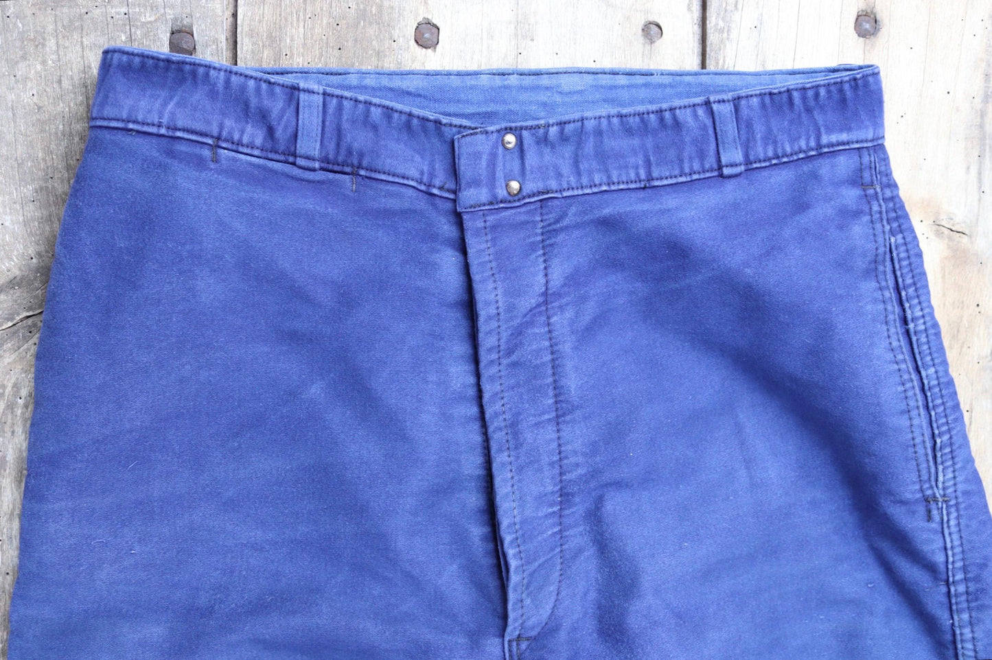 Vintage 1960s 70s French moleskin trousers - blue cotton workwear - chore pants - Le Mont St Michel - 31” x 23”