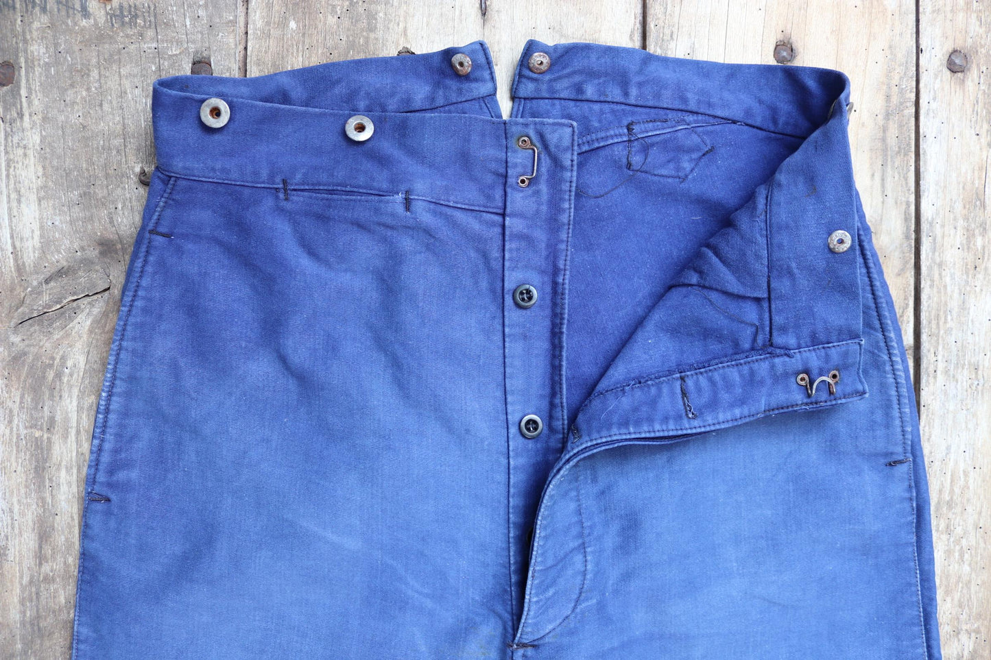 Vintage 1940s 50s French workwear trousers - moleskin chore pants - buckle back - 32” x 25”