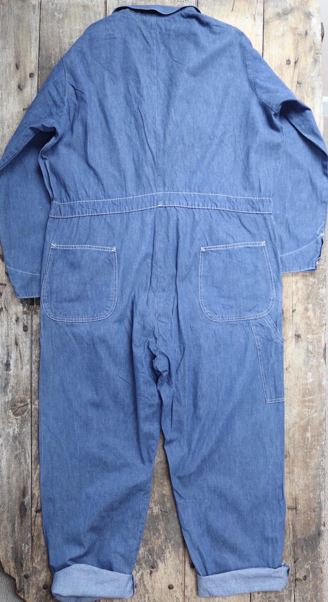 Vintage 1970s 80s workwear coveralls - blue denim overalls - 54” x 47” x 33” - mechanic boiler suit - Goodwood