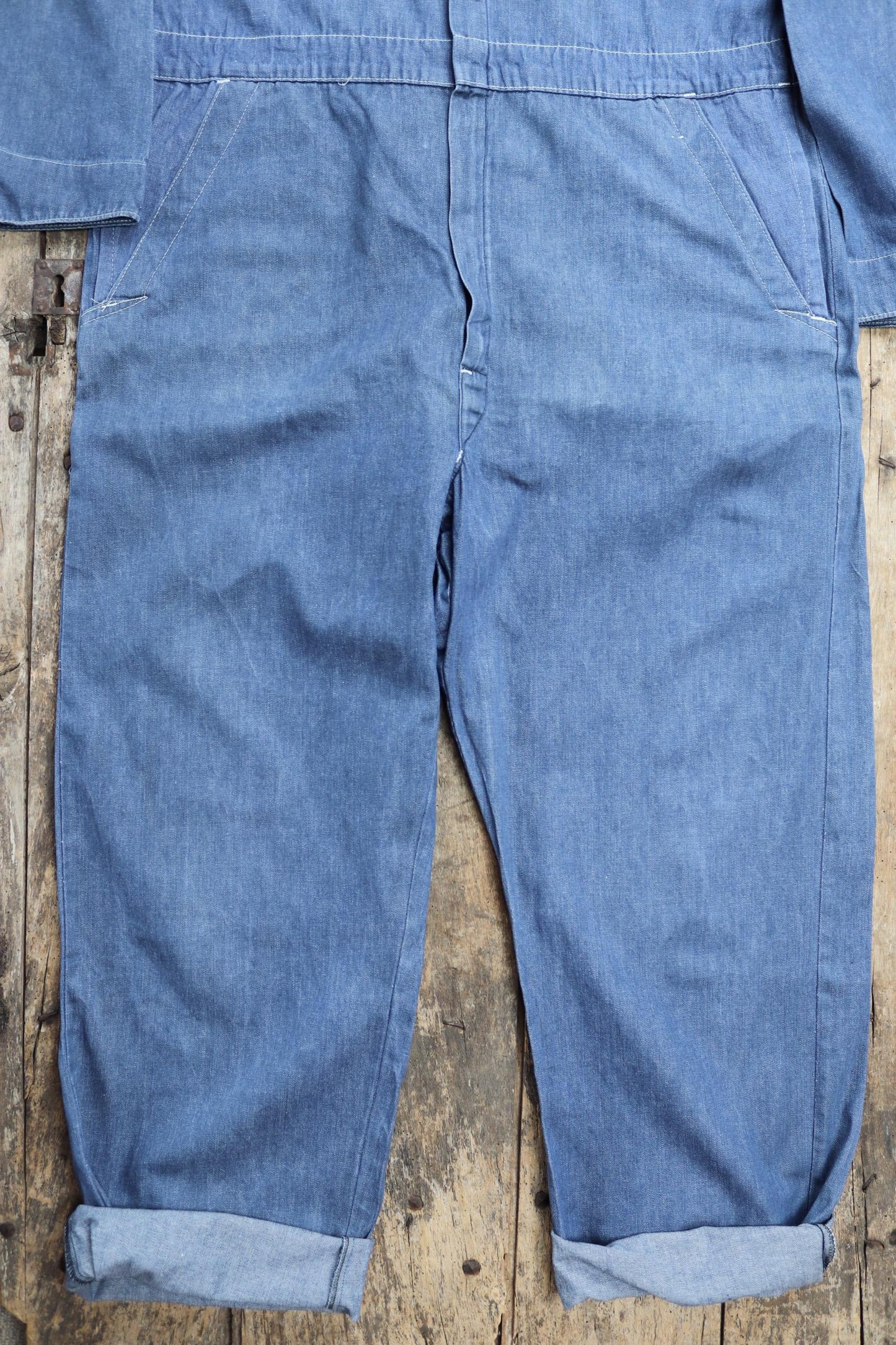 Vintage 1970s 80s workwear coveralls - blue denim overalls - 54” x 47” x 33” - mechanic boiler suit - Goodwood