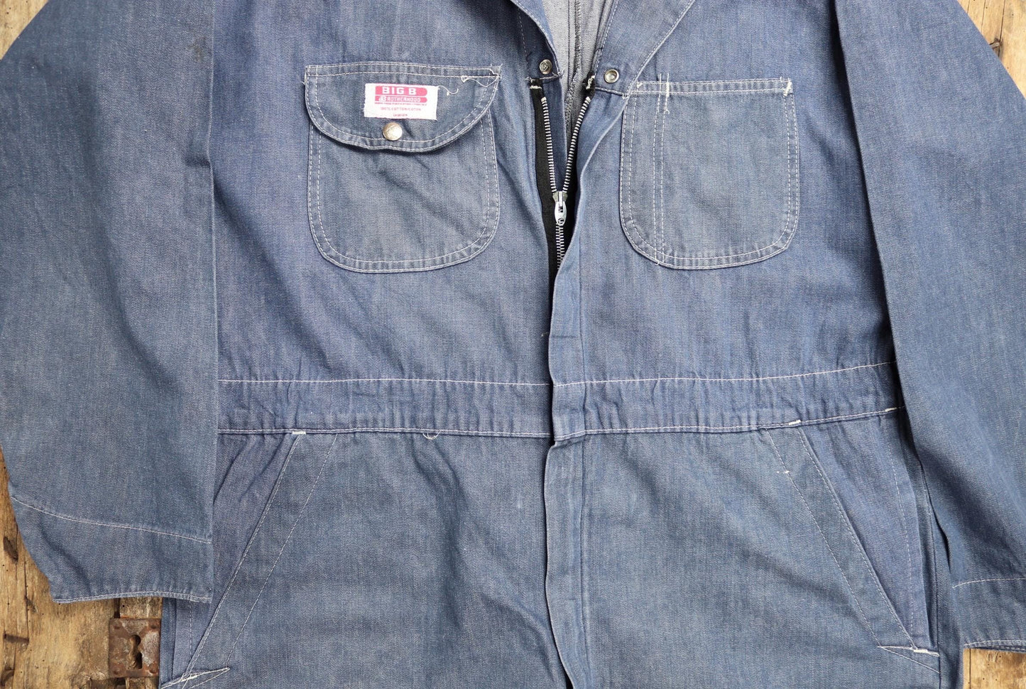 Vintage 1970s 80s workwear coveralls - blue denim overalls - 54” x 47” x 33” - mechanic boiler suit - Goodwood