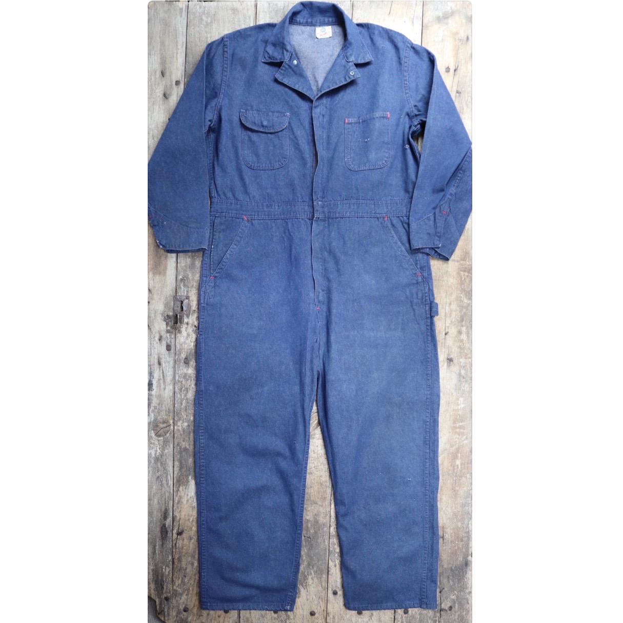 Vintage 1970s 80s workwear coveralls - Wrangler overalls - blue denim chore - 50” x 42” x 29” - mechanic boiler suit