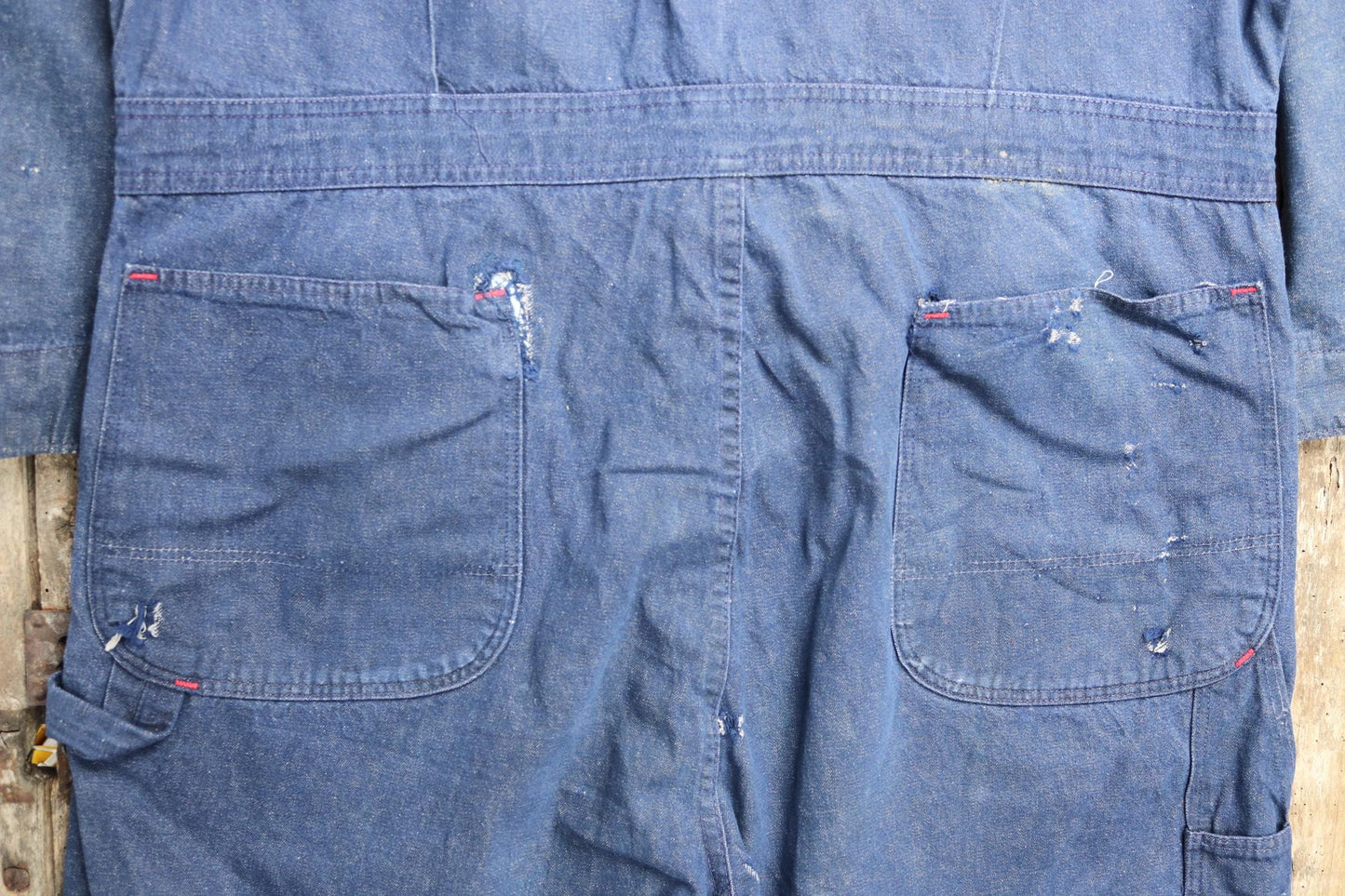 Vintage 1970s 80s workwear coveralls - Wrangler overalls - blue denim chore - 50” x 42” x 29” - mechanic boiler suit