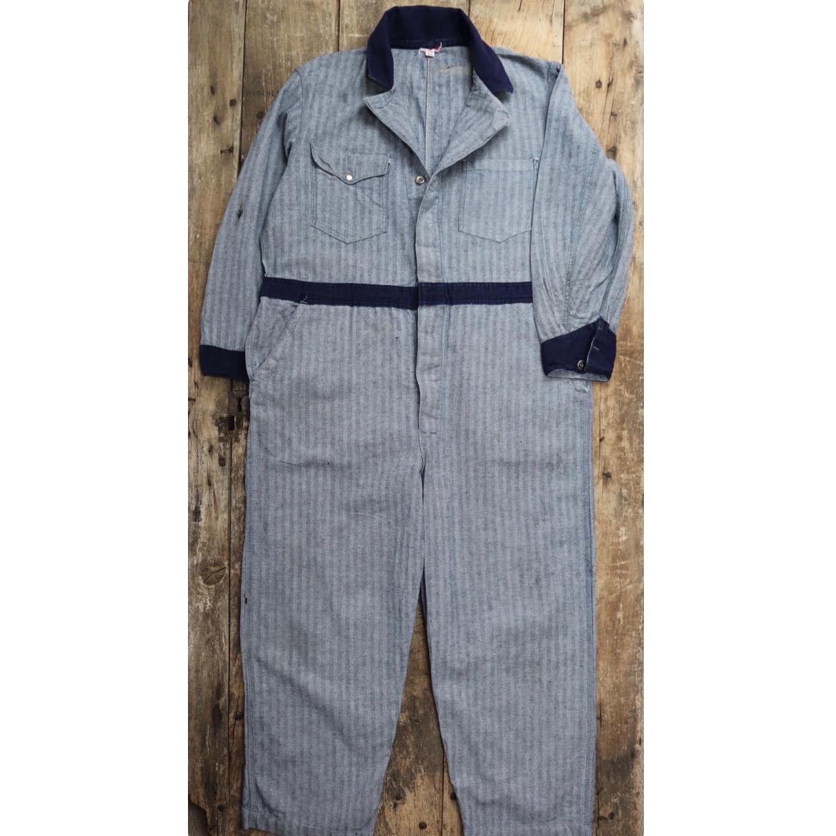 Vintage 1960s workwear coveralls - herringbone denim overalls - 46” x 39” x 32” - mechanic boiler suit - Goodwood outfit