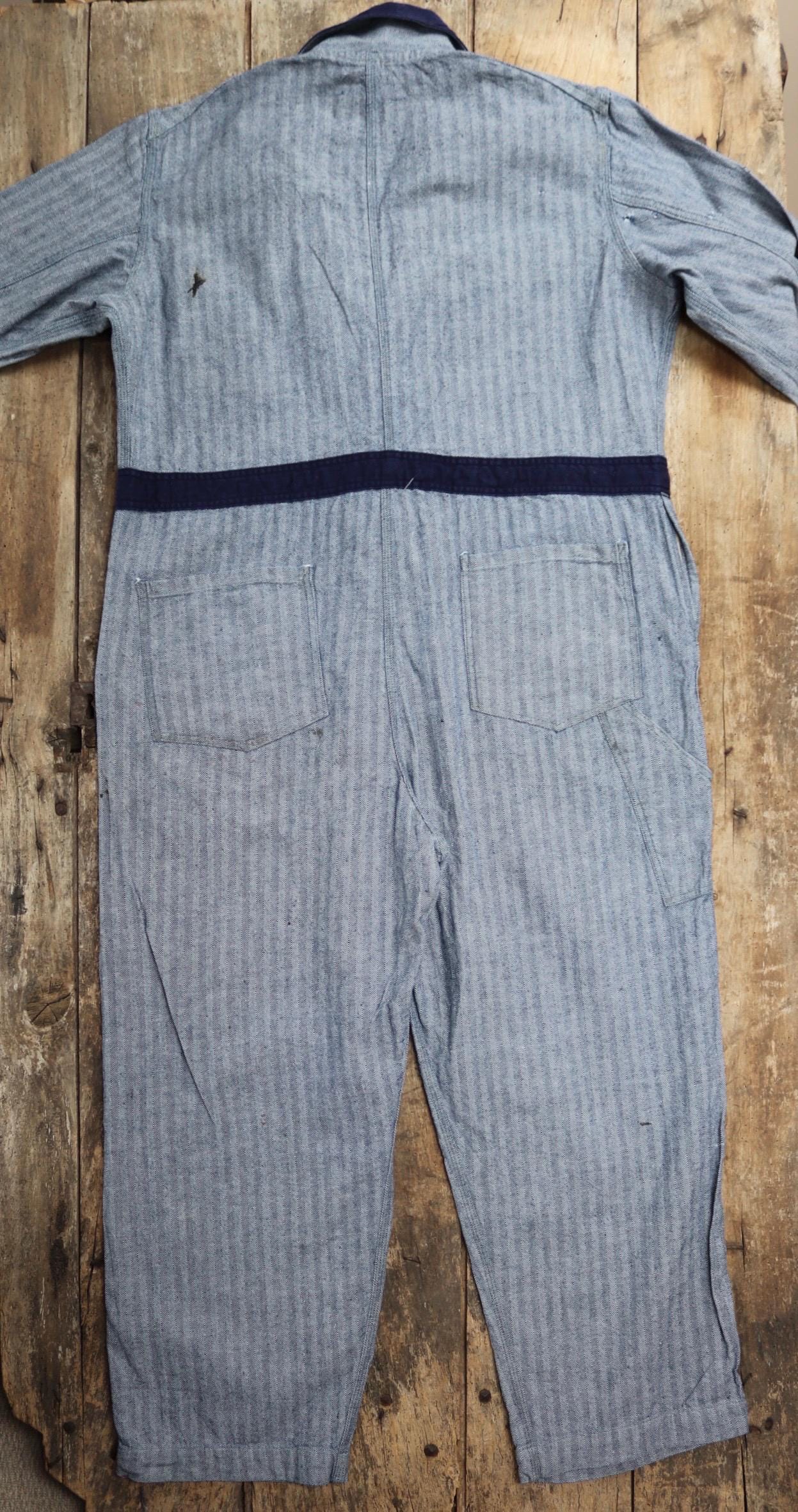 Vintage 1960s workwear coveralls - herringbone denim overalls - 46” x 39” x 32” - mechanic boiler suit - Goodwood outfit