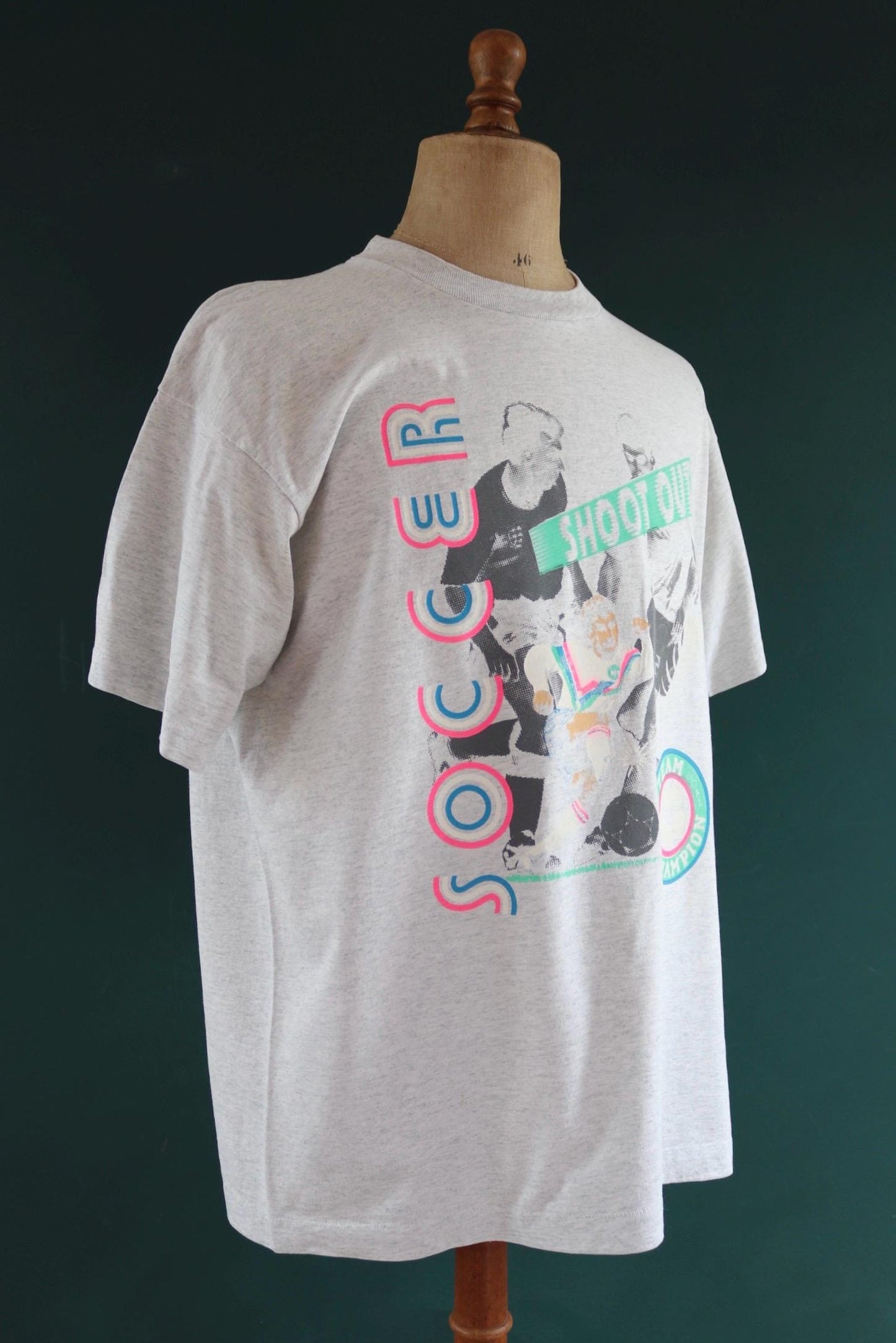 Vintage 1990s soccer print t shirt - neon football design - 47” chest