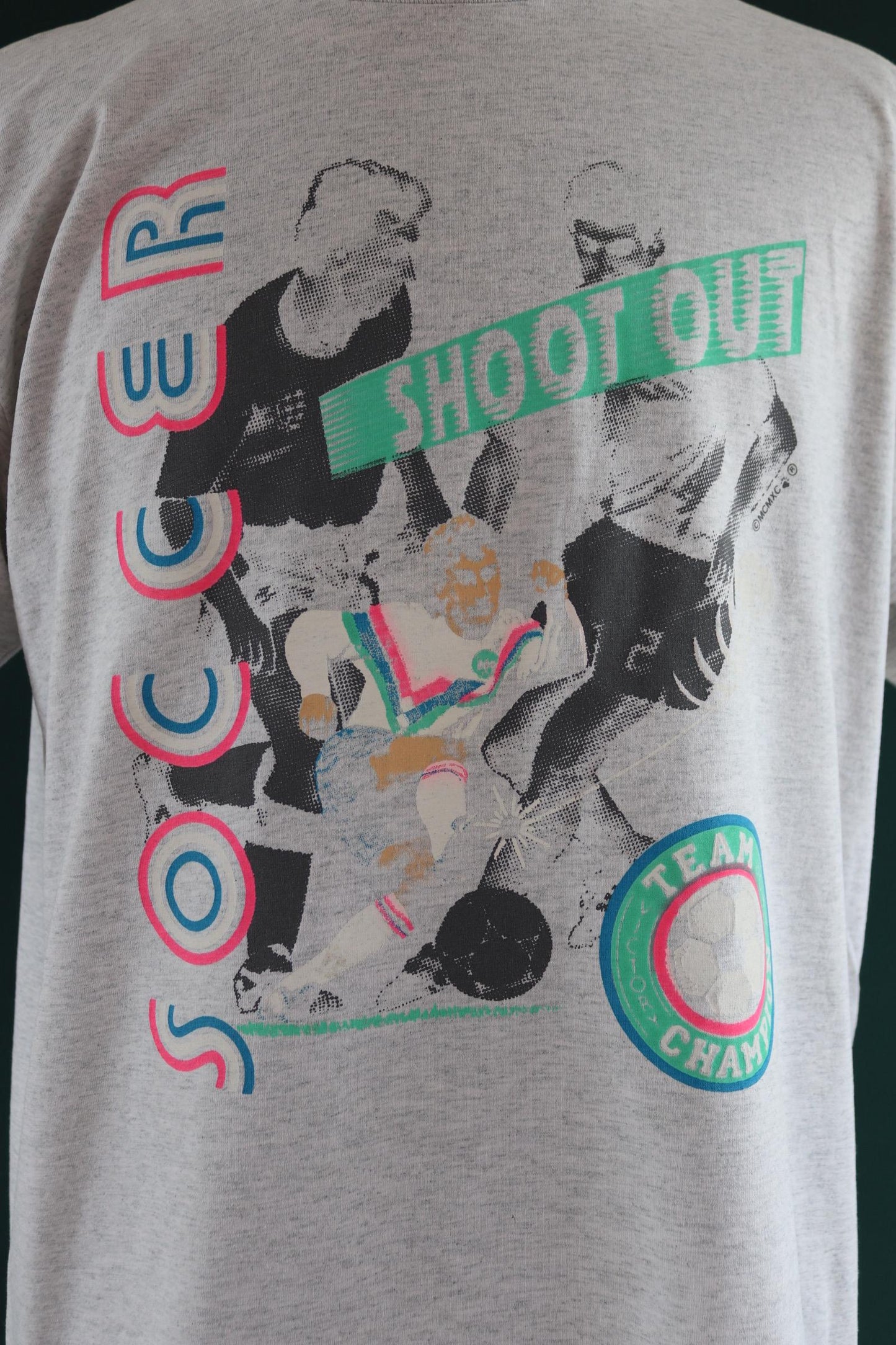Vintage 1990s soccer print t shirt - neon football design - 47” chest