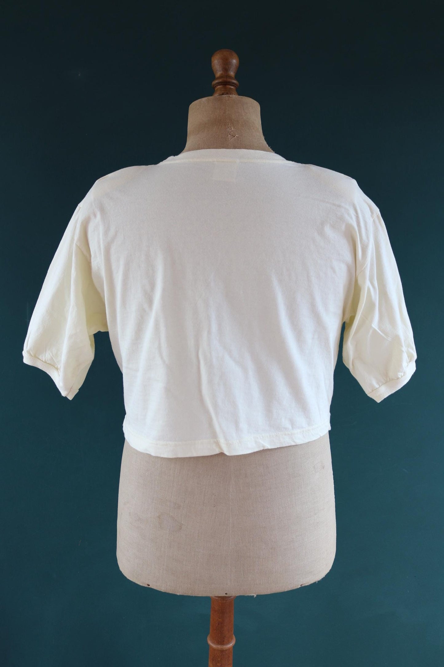 Vintage 1980s 90s cropped lemon yellow t shirt - shoulder pads - oversized boxy fit - sportswear - 40” chest