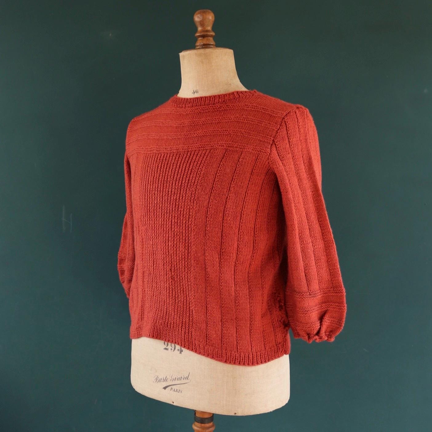 Vintage 1950s 60s French hand knitted sweater - handmade jumper - darned knitwear - 40” chest