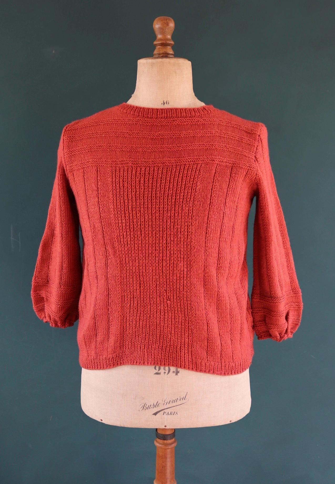 Vintage 1950s 60s French hand knitted sweater - handmade jumper - darned knitwear - 40” chest