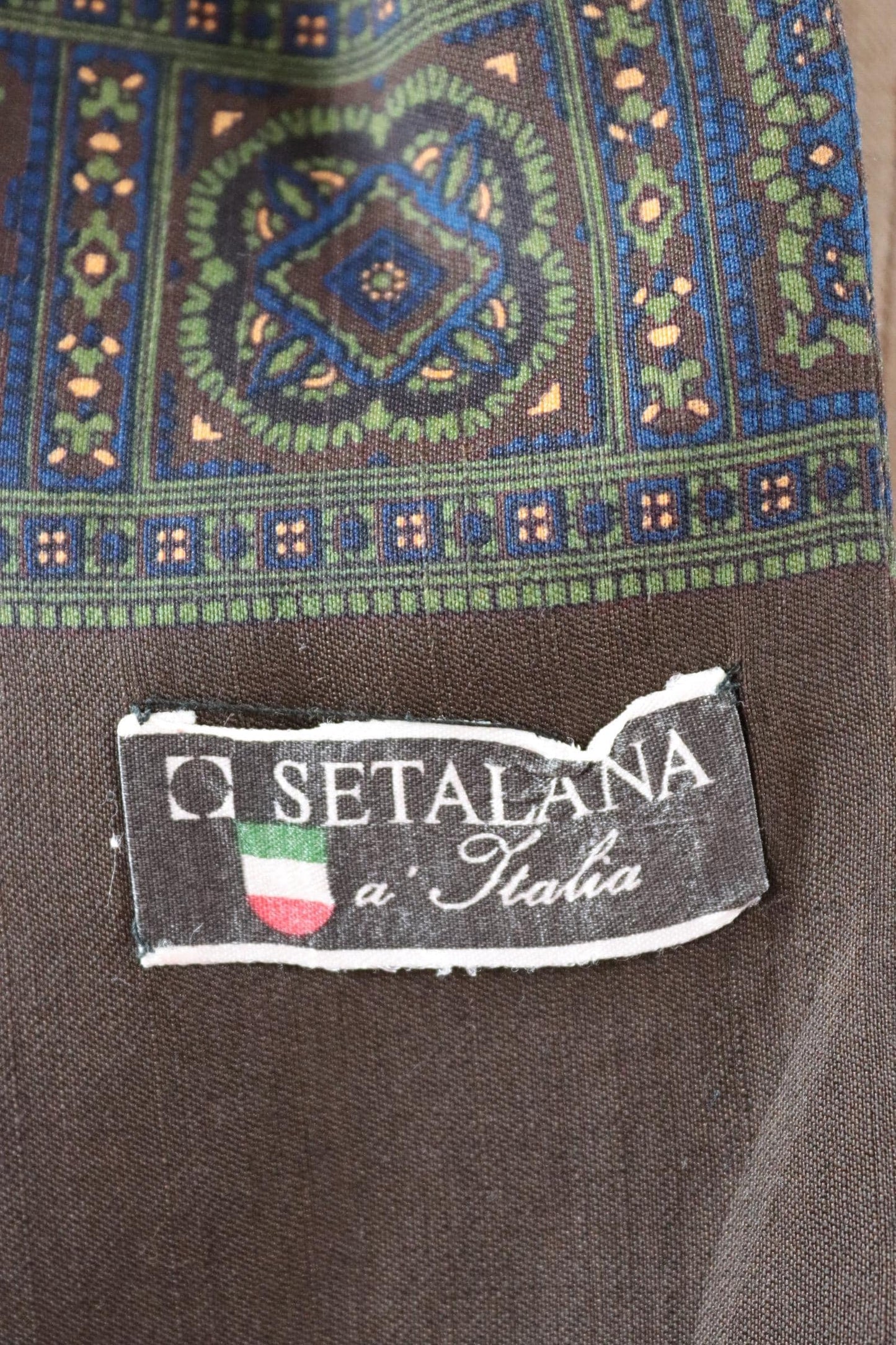 Vintage mens neck scarf - Italian wool and silk - brown blue and green - Goodwood festival - wedding attire