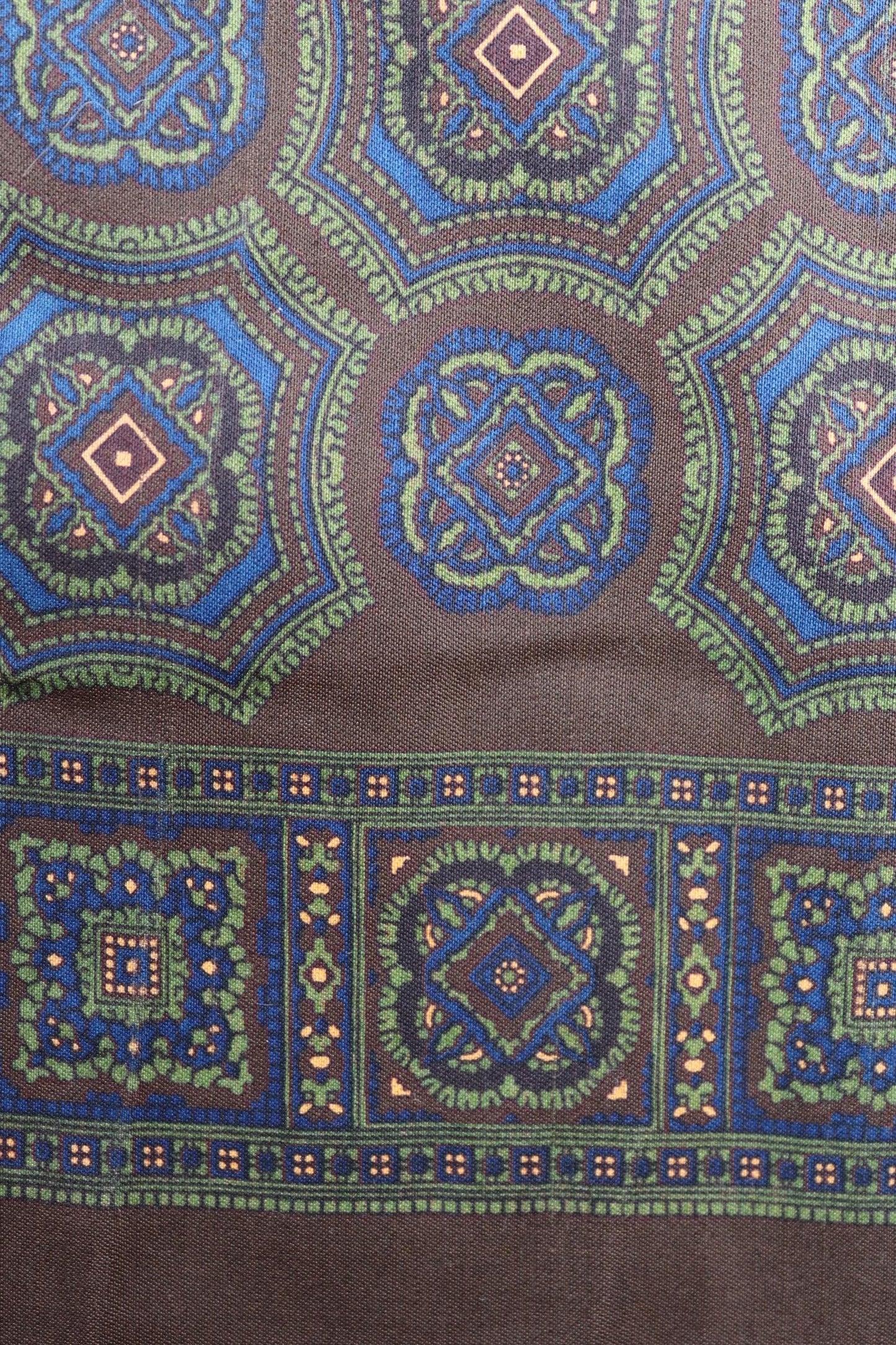Vintage mens neck scarf - Italian wool and silk - brown blue and green - Goodwood festival - wedding attire