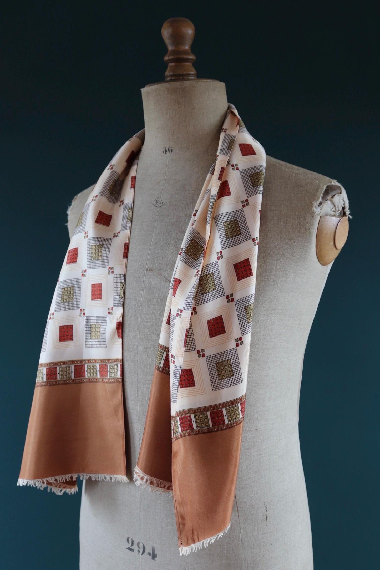 Vintage mod scarf - cream and brown - for Goodwood - wedding attire