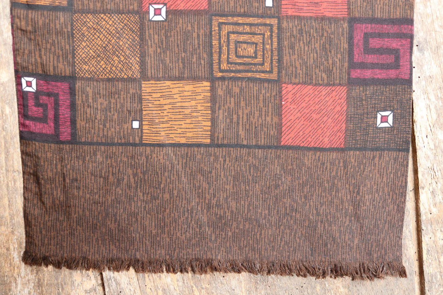 Vintage mens neck scarf - wool and silk - brown and burgundy - Goodwood festival - wedding attire