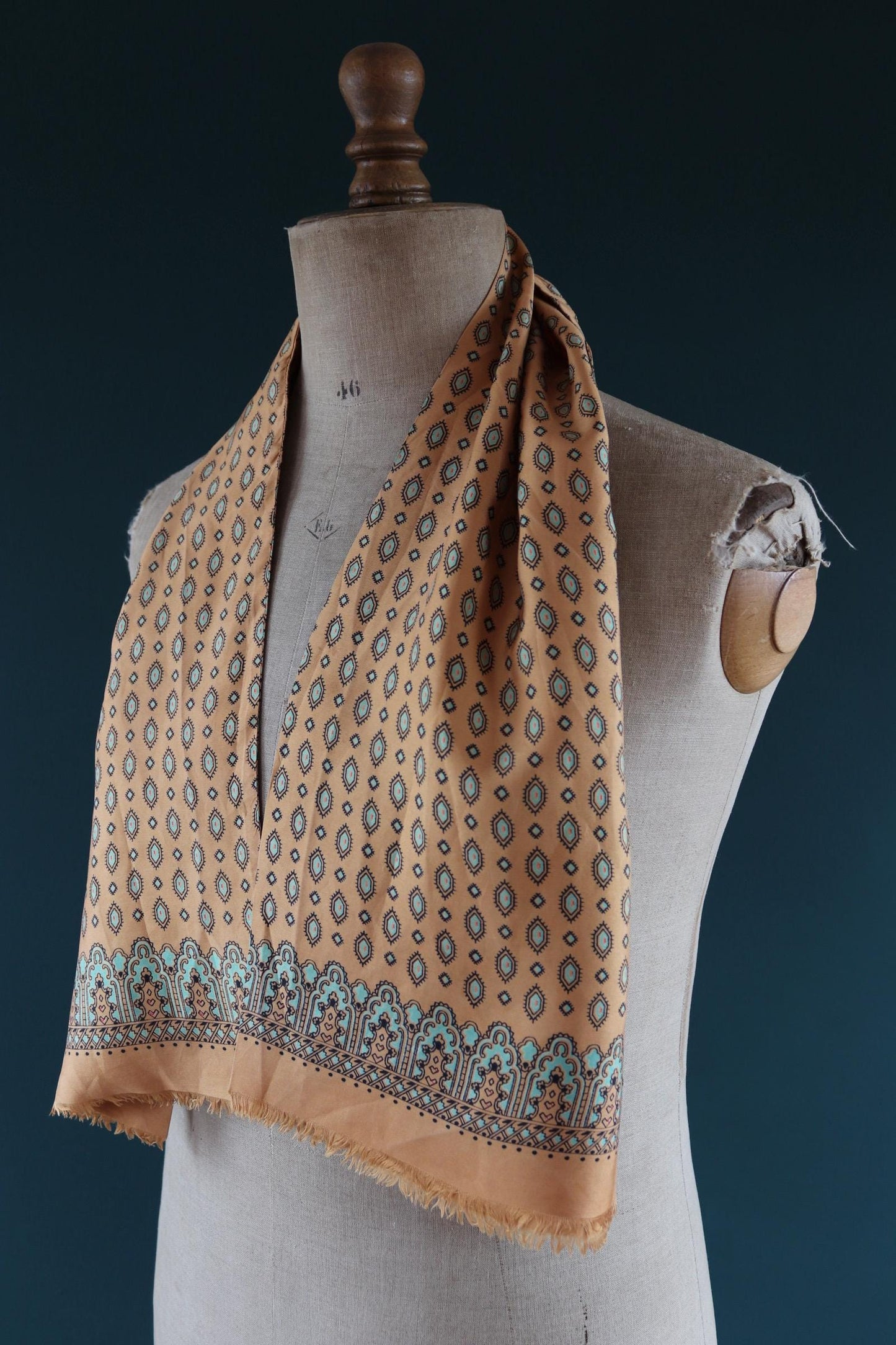 Vintage mens neck scarf - ochre and turquoise - mod style - Goodwood festival - wedding attire