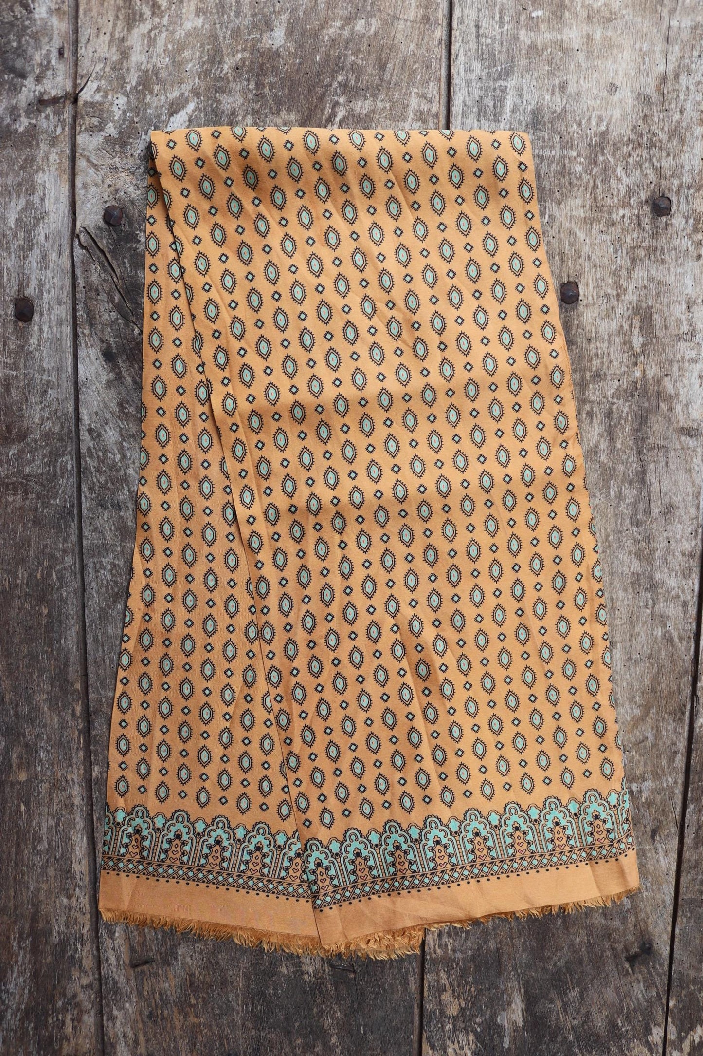 Vintage mens neck scarf - ochre and turquoise - mod style - Goodwood festival - wedding attire