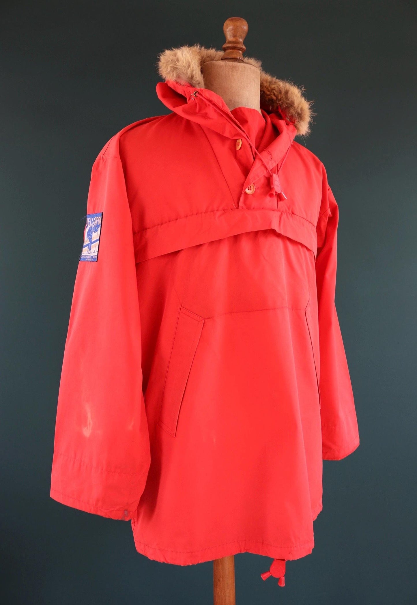 Vintage 1970s 80s red Norwegian smock - hiking anorak - 48” chest