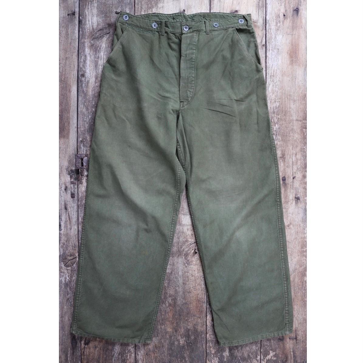Vintage 1940s 50s Swedish army trousers - military workwear - cotton twill buckle back pants - utility field chore - 34” x 30”