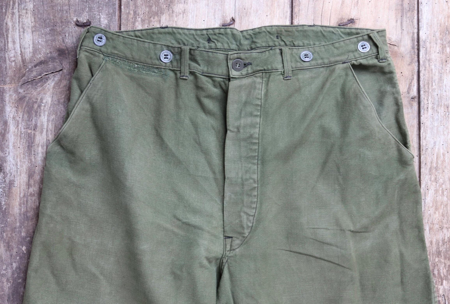 Vintage 1940s 50s Swedish army trousers - military workwear - cotton twill buckle back pants - utility field chore - 34” x 30”