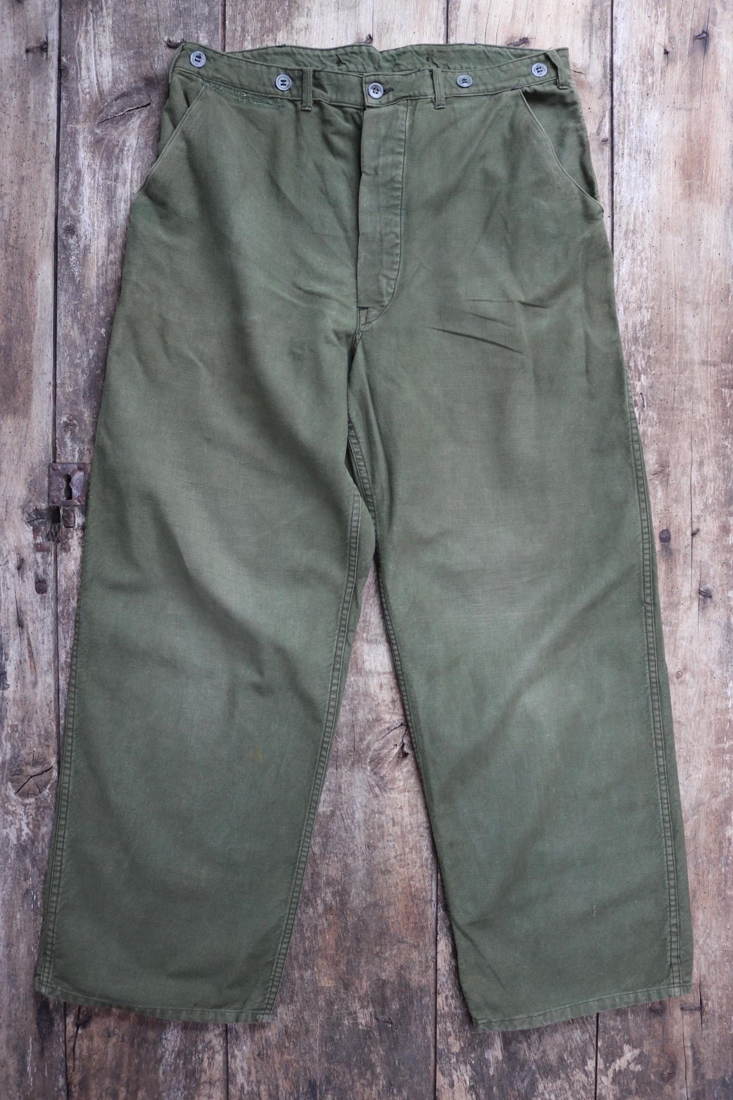 Vintage 1940s 50s Swedish army trousers - military workwear - cotton twill buckle back pants - utility field chore - 34” x 30”